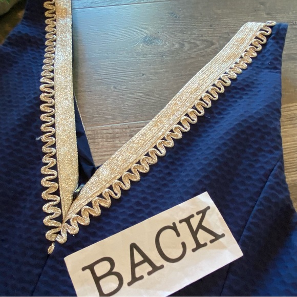 LILLY PULITZER Navy “Junie” Shift Dress with Gold Embroidered Detailing, Size 4 - Picture 6 of 16